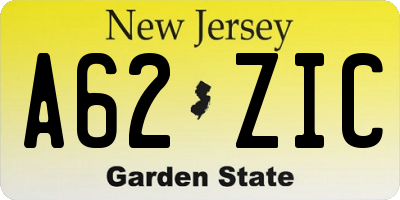 NJ license plate A62ZIC