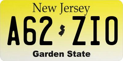 NJ license plate A62ZIO