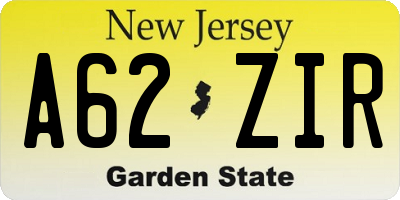 NJ license plate A62ZIR