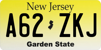 NJ license plate A62ZKJ