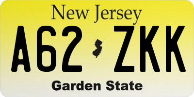 NJ license plate A62ZKK