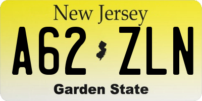 NJ license plate A62ZLN