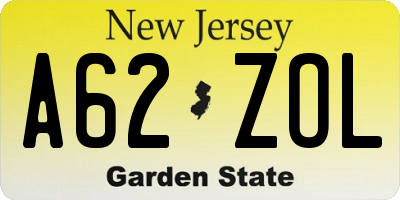 NJ license plate A62ZOL
