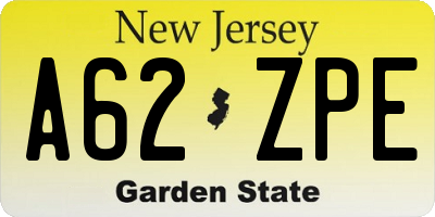NJ license plate A62ZPE