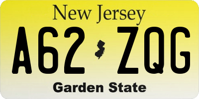 NJ license plate A62ZQG