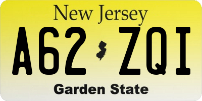 NJ license plate A62ZQI