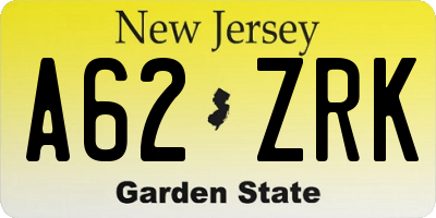 NJ license plate A62ZRK