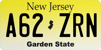 NJ license plate A62ZRN