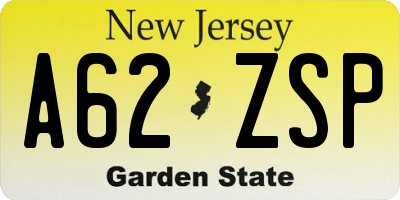 NJ license plate A62ZSP