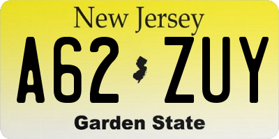 NJ license plate A62ZUY