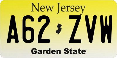 NJ license plate A62ZVW