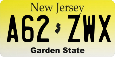 NJ license plate A62ZWX