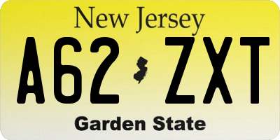 NJ license plate A62ZXT