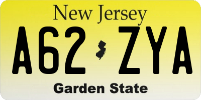 NJ license plate A62ZYA