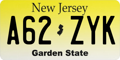 NJ license plate A62ZYK