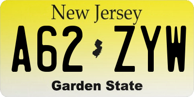 NJ license plate A62ZYW