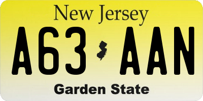 NJ license plate A63AAN
