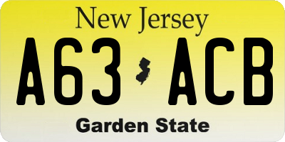 NJ license plate A63ACB