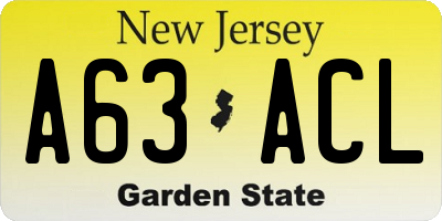 NJ license plate A63ACL