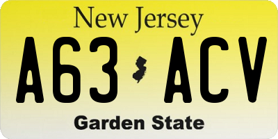 NJ license plate A63ACV