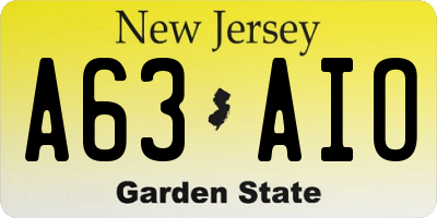 NJ license plate A63AIO