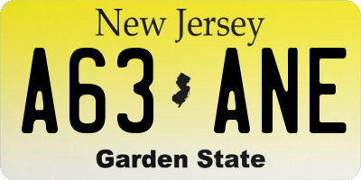 NJ license plate A63ANE