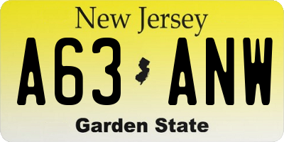 NJ license plate A63ANW