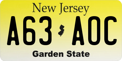 NJ license plate A63AOC