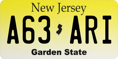 NJ license plate A63ARI