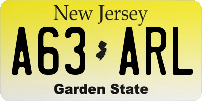 NJ license plate A63ARL