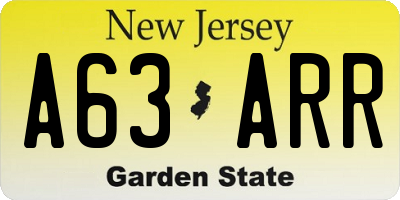NJ license plate A63ARR