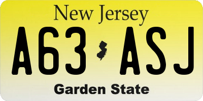 NJ license plate A63ASJ