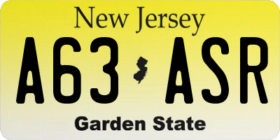 NJ license plate A63ASR