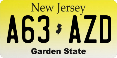 NJ license plate A63AZD
