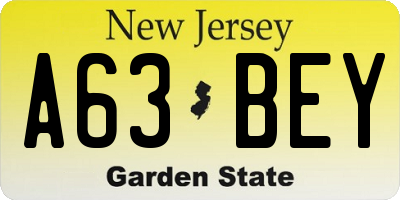 NJ license plate A63BEY