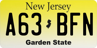 NJ license plate A63BFN