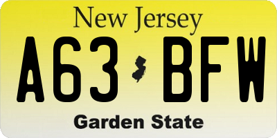 NJ license plate A63BFW