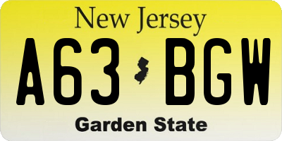 NJ license plate A63BGW