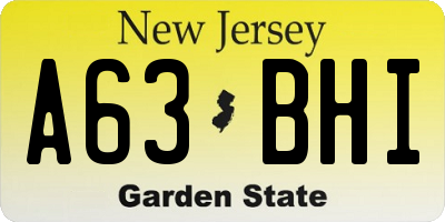 NJ license plate A63BHI