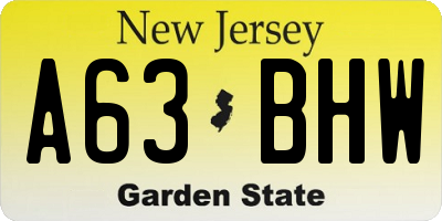 NJ license plate A63BHW