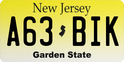 NJ license plate A63BIK
