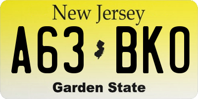 NJ license plate A63BKO
