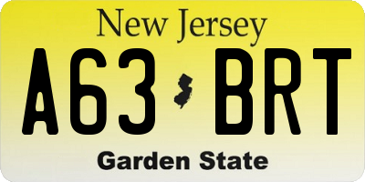 NJ license plate A63BRT