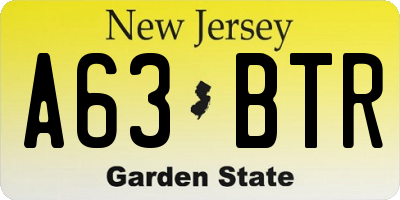 NJ license plate A63BTR