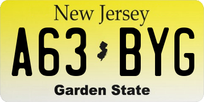 NJ license plate A63BYG