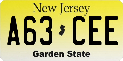 NJ license plate A63CEE