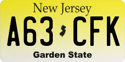 NJ license plate A63CFK