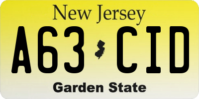 NJ license plate A63CID