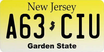NJ license plate A63CIU