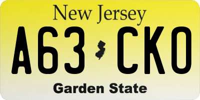 NJ license plate A63CKO